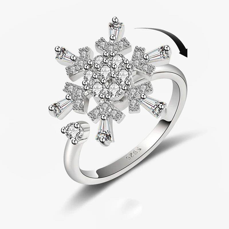 Fashion Interesting Rotatable Snowflake Rings For Women Shin