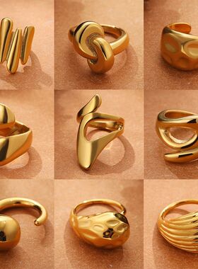 Vintage Stainless Steel Rings for Women Punk Chunky Irregula