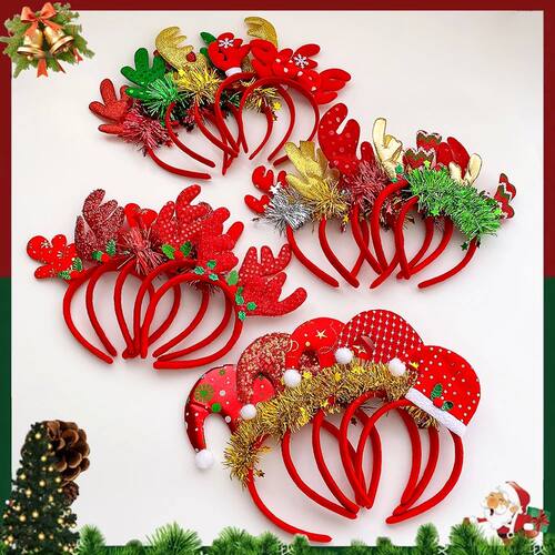 Random 5/10Pc Deer Antler Christmas Hat Hairband with Christ