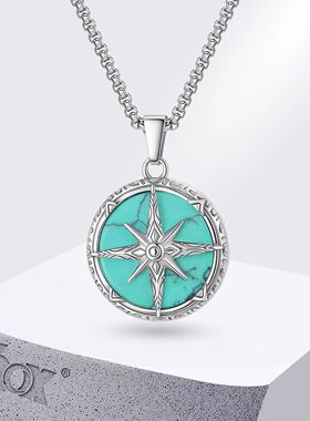 Stainless Steel ?Eight Awn Star Turquoise Pendant Necklace 2