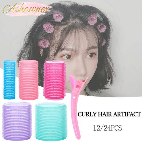 Jumbo Size Self-Grip Hook Hair Rollers Set 12/24pcs Natural