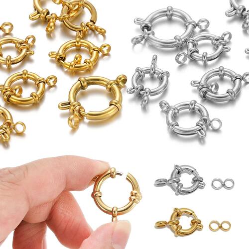 4pcs Stainless Steel Gold Round Spring Clasps Hooks for Brac