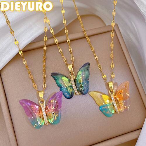 316L Stainless Steel Colorful Butterfly Series Pendant Neckl