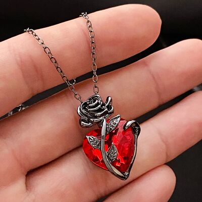 Gothic Rose Red Love Necklace Women's Y2K Grunge Jewelry Dai