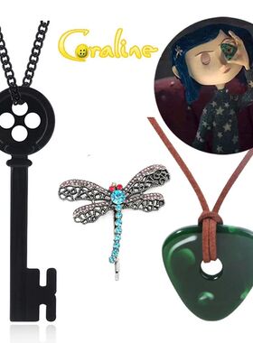 Movie Coraline Necklace Green Seeing Stone Pendant Necklace