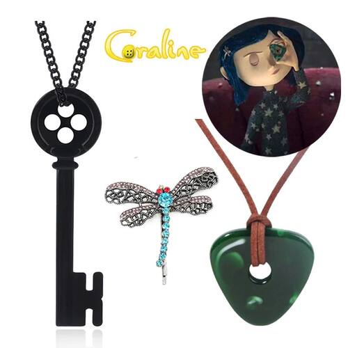 Movie Coraline Necklace Green Seeing Stone Pendant Necklace