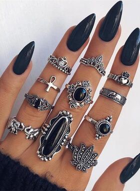 11 Pcs/Set Women Rings sets Vintage Elephant Heart Crown