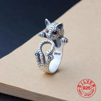 Silver Color Cat Rings for Women Men Fashion Geometric Handm