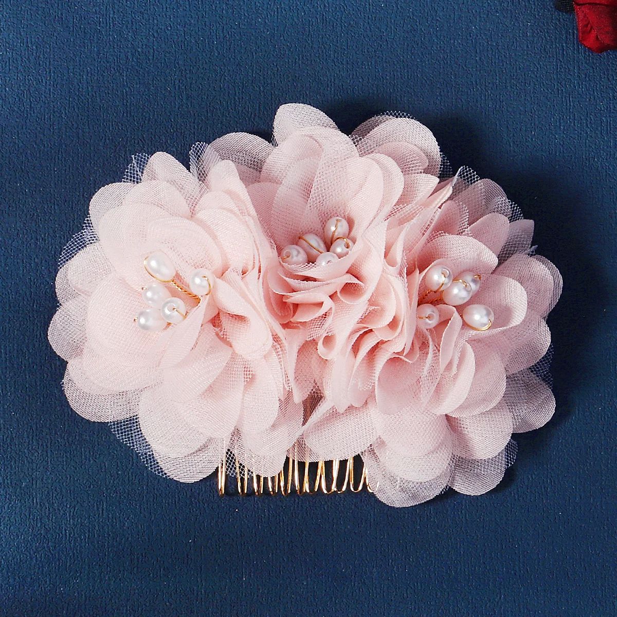 Pink Princess Flower Hair Comb New Bridal Toast Insert Comb