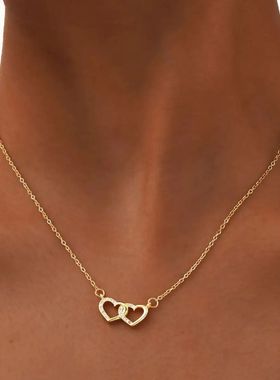Exquisite Zircon Double Heart Necklace for Women,Flat Rolo C