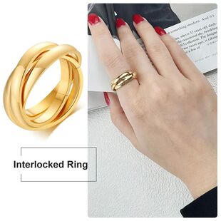 Triple Rings Interlocked Rolling Stainless Charm Ring Women