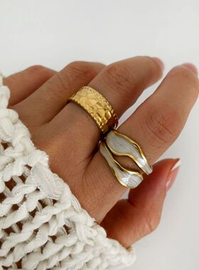 Trendy Retro Double Enamel White Opening Rings for Women Sta