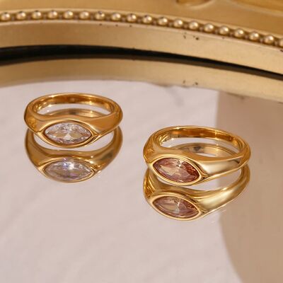 Horse Eye Zircon Seal Ring Colorful Hypoallergenic 316L Stai