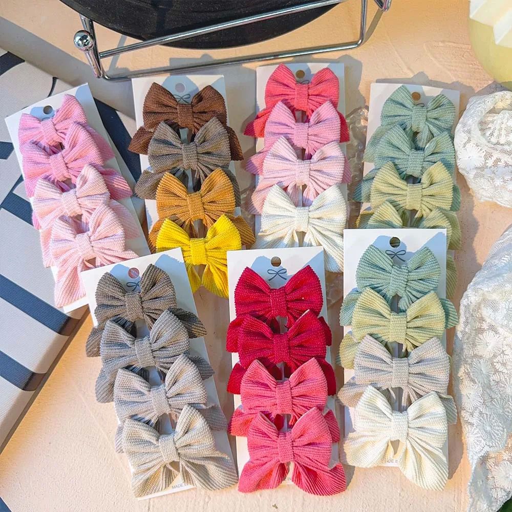 4Pcs Colorful Solid Color Cotton And Linen Bow Hair Clip Chi