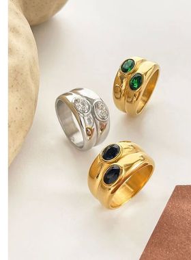 Gold/Silver Color Wide Double Layer Zircon Rings Women Stain