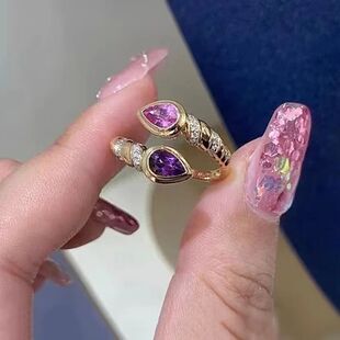 Vintage Design Pink Drop Inlaid Water Snake Jewelry Rings