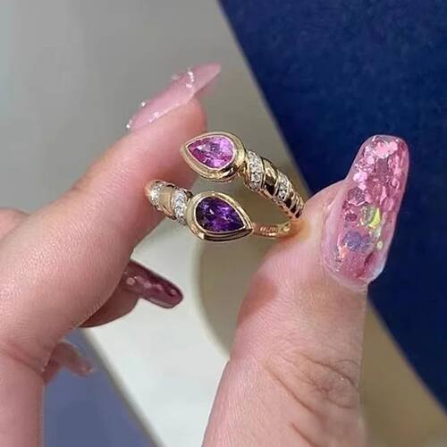 Vintage Jewelry Snake Water Drop Design Rings Inlaid Pink an