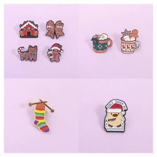 Christmas Gift For Women Men Brooches Enamel Pins Santa sock
