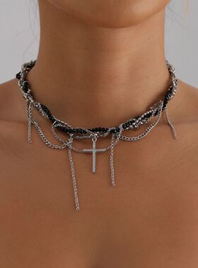 New Cross Zircon Bead Necklace Fashion Trend Accessory Cross