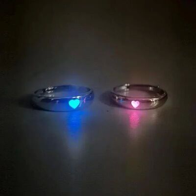 Blue Pink Luminous Ring For Couple Creative Love Heart Index