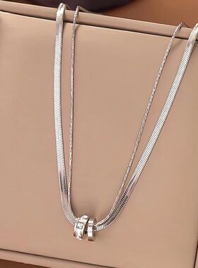 Trendy Stainless Steel Double Layer Necklace for Women Fashi