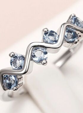 Round Blue Cubic Zirconia Silver Color Finger-ring For Women