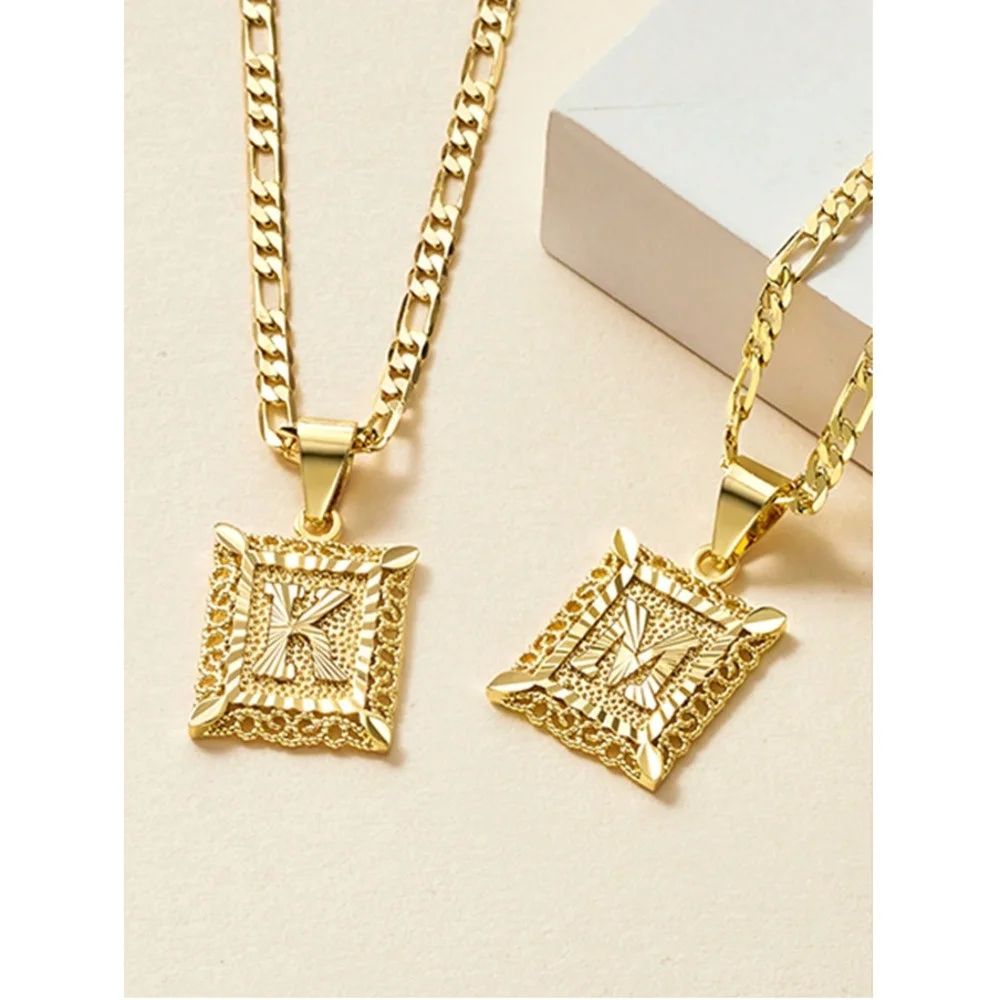 Initial Necklace Square Letter Pendant Necklace Capital Mono
