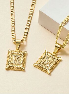 Initial Necklace Square Letter Pendant Necklace Capital Mono