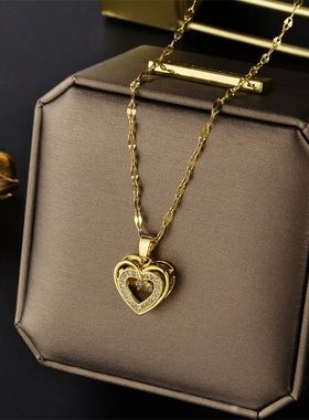 Cute Beating Heart Crystal Pendant Necklace For Women Korean