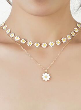 New Double Layer Daisy Flower Clavicle Chain Necklace for Wo