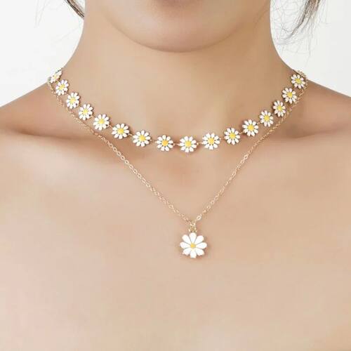 New Double Layer Daisy Flower Clavicle Chain Necklace for Wo