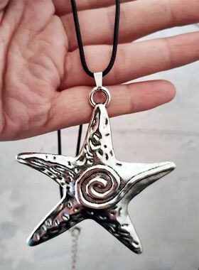Bohemian Starfish Pendant Necklace Black Rope Chain for Wome