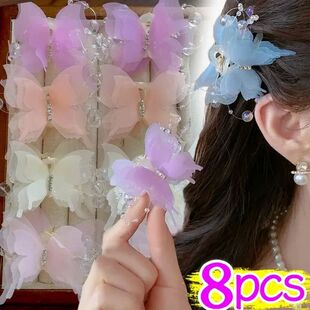 Tulle 8Pcs Clip Butterfly Women Hair Layers Sma Lace Three