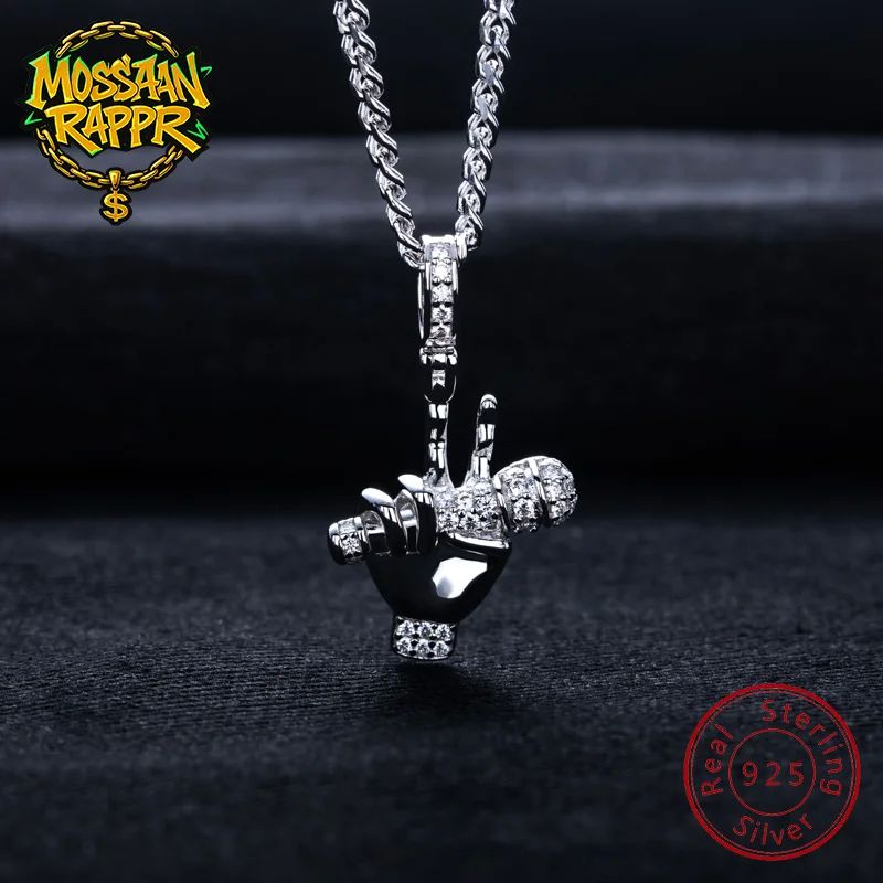 Moissanite Punk Microphone Hand Pendant Iced out Hip Hop Nec