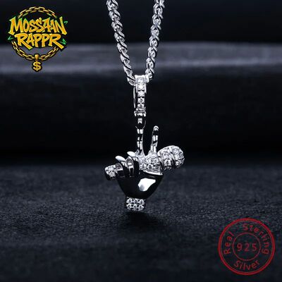 Moissanite Punk Microphone Hand Pendant Iced out Hip Hop Nec