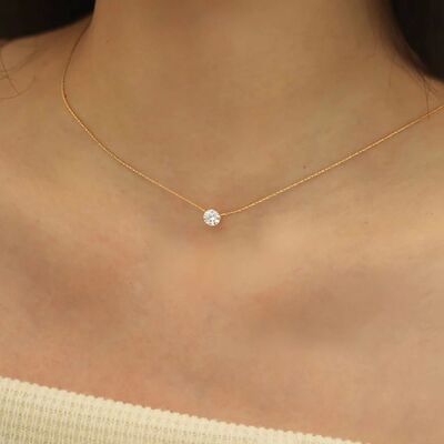 Stainless Steel Gold Plated Dainty Minimalist Zircon Charm A