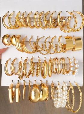 Boho Big Circle Hoop Earring Set for Women Gold Color Bohemi