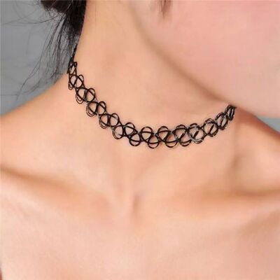 Vintage Elastic Braided Fish Thread Choker Gothic Black Chok