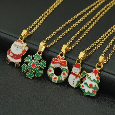 Christmas Theme Necklace Gold Color Chain Santa Claus Snowfl