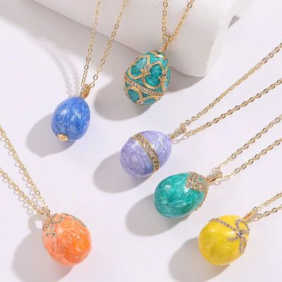 Easter Day Painted Eggshell Necklace for Women Zircon Inlay