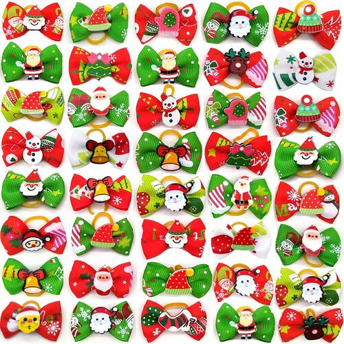 Random 12PC Christmas bows pet hair clips holiday parties do