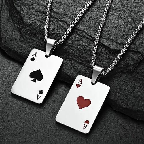 2Pc Set Hip Hop Statement Stainless Steel Poker Card Ace of