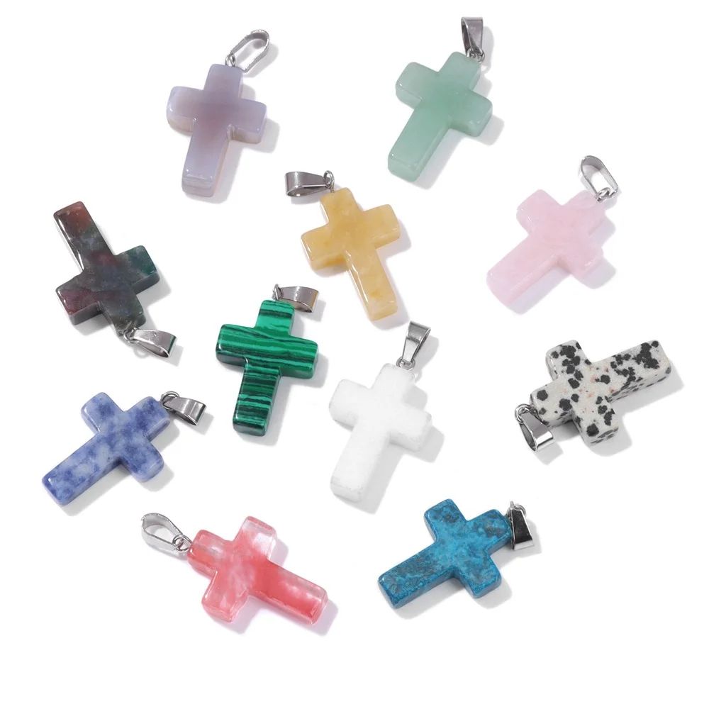 1pc Natural Stone Cross Pendant for Women Exquisite Quartz G