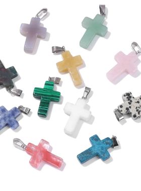 1pc Natural Stone Cross Pendant for Women Exquisite Quartz G