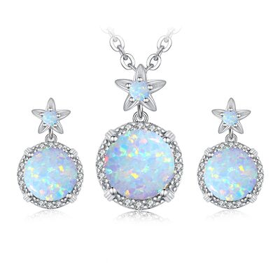 Round 8*8mm Trendy Opal Pendant Necklace And Earrings Gem St