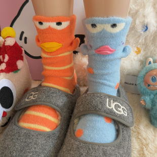 比奇堡小丑鱼袜子女秋冬季可爱搞怪澳绒中筒袜加厚保暖毛绒睡眠袜