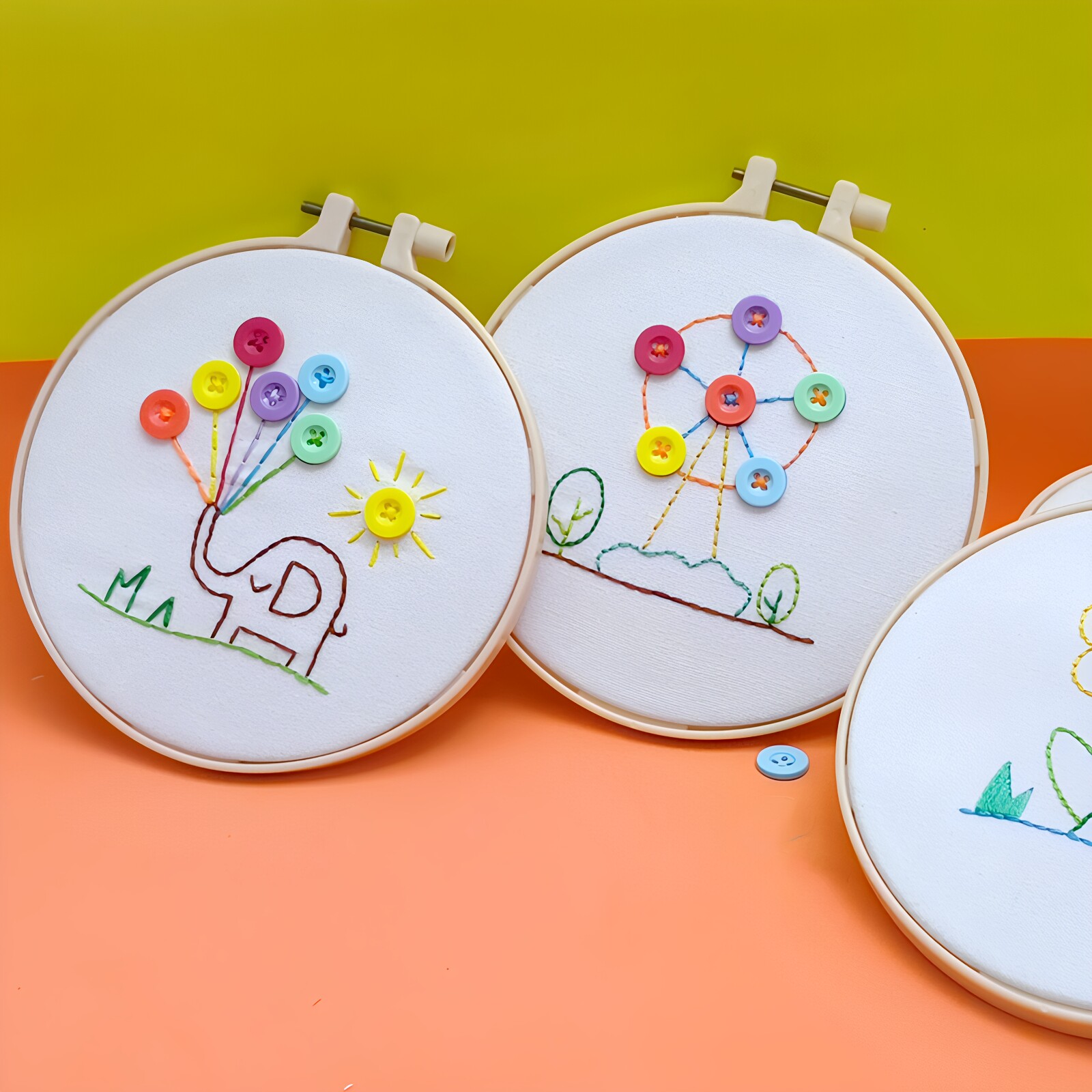 儿童刺绣手工diy材料包小学生简单图案圆头针绣花卡通缝制纽扣画