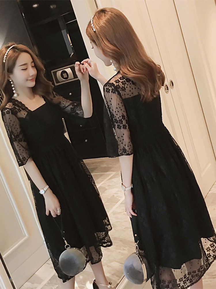 孕妇连衣裙春装2019新款时尚款V领蕾丝上衣夏装中袖宽松孕妇裙子|ruв категории Всё для беременных и кормящих, материнство, платье - от Buy2taobao.com для оказания профессиональной услуги покупки агента Taobao