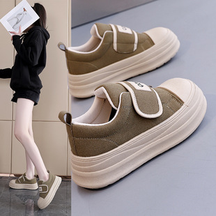 百搭小白鞋 春季 魔术贴学生复古经典 女2026新款 女T2682 厚底帆布鞋