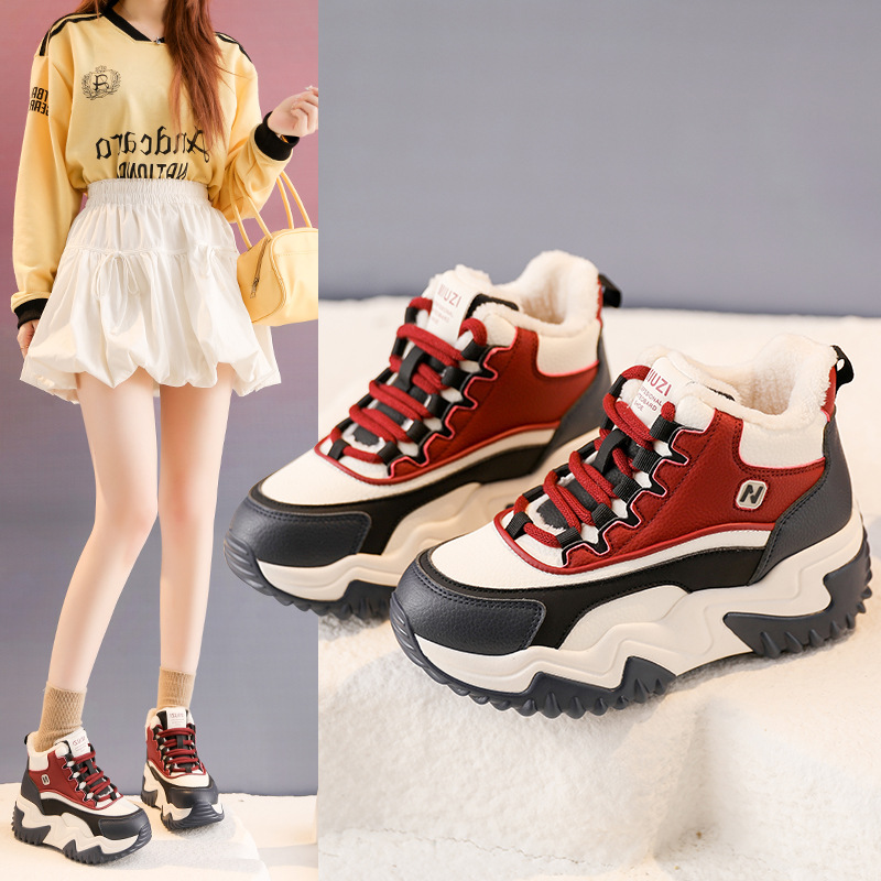最低零售价99元加绒内增高老爹鞋女2025新款冬季厚底东北雪地棉鞋